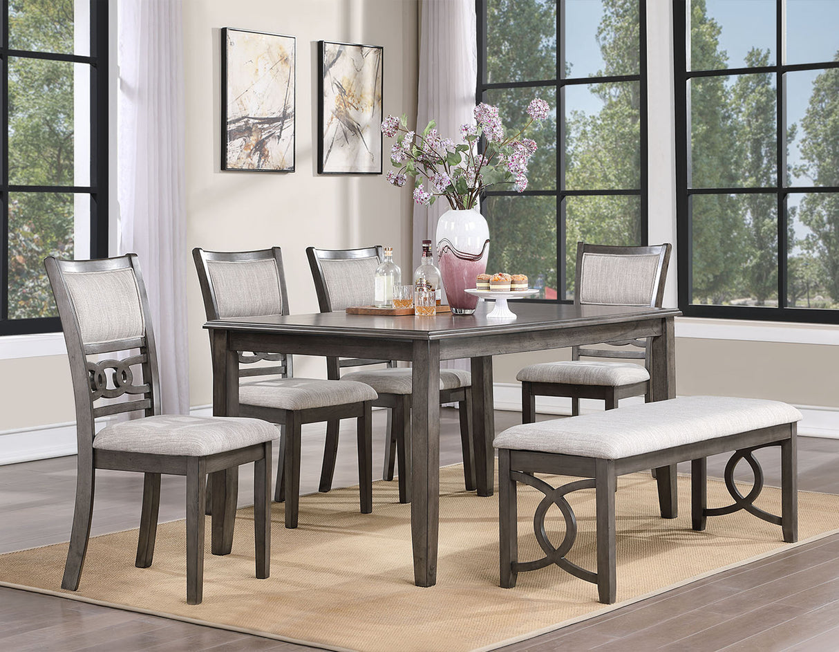 Contemporary Gray 6-Piece Dining Room Set with Upholstered Chairs & Bench