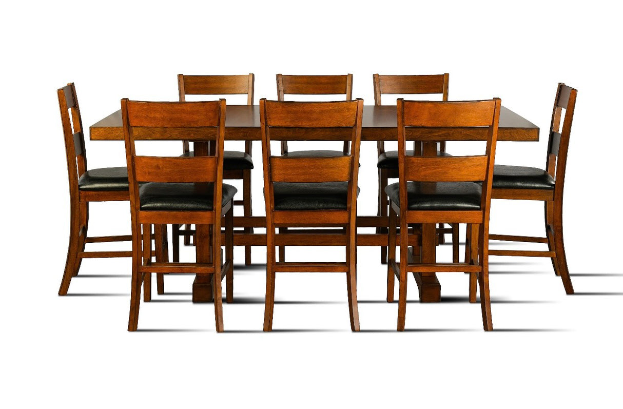 Cherry Brown Rustic 9-Piece Counter Height Dining Set with Extension Table