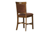 Rustic Counter Height 7-Piece Dining Set in Brown with Storage Pedestal Table and 6 Nailhead Upholstered Pub Chairs