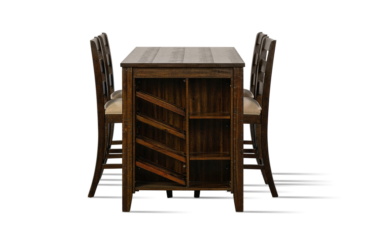 Cottage Dark Espresso 5-Piece Counter Height Pub Dining Set with Storage & Wine Rack