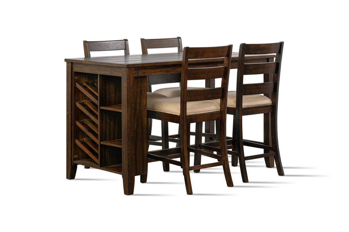 Cottage Dark Espresso 5-Piece Counter Height Pub Dining Set with Storage & Wine Rack
