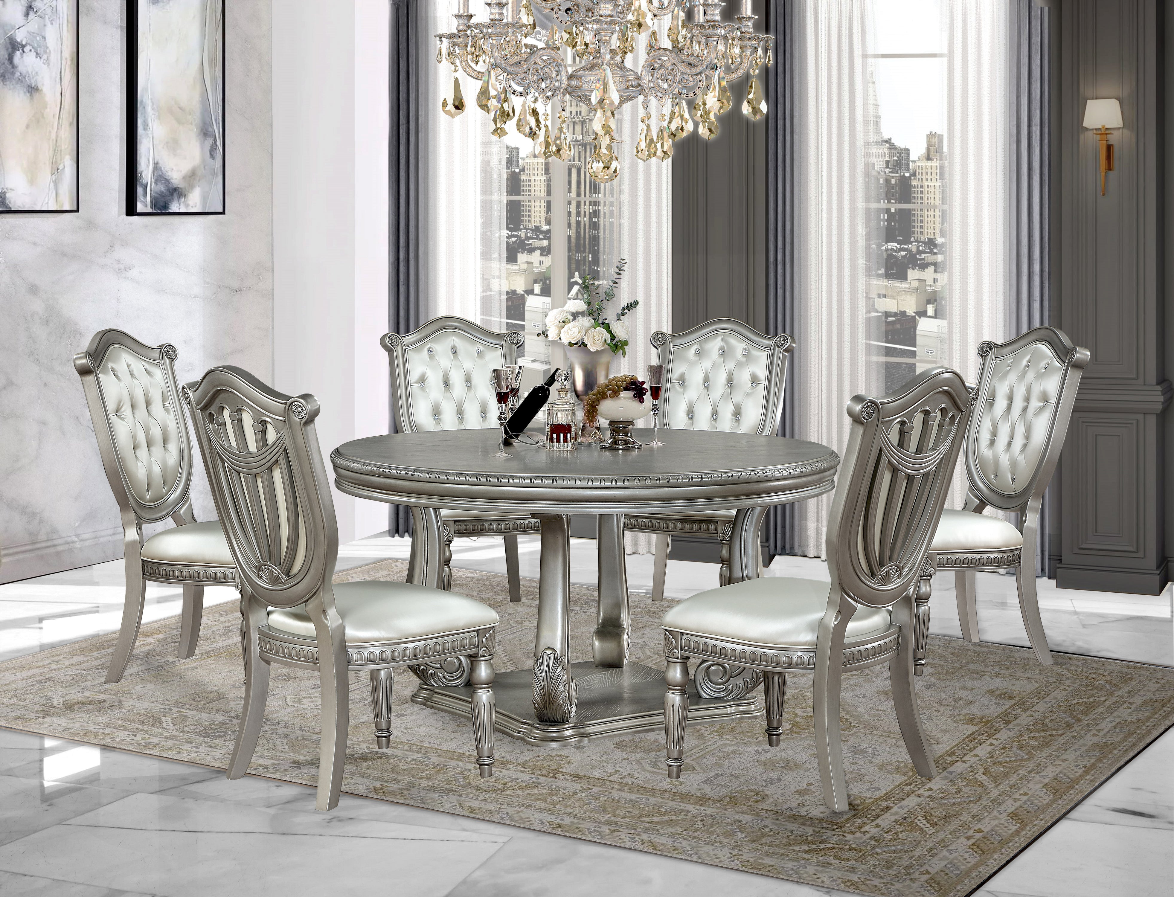 Grand-Platinum 5 Piece Round Dining Room Set