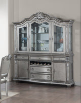 Grey Traditional Buffet & Hutch with LED Lighting & Wine Storage