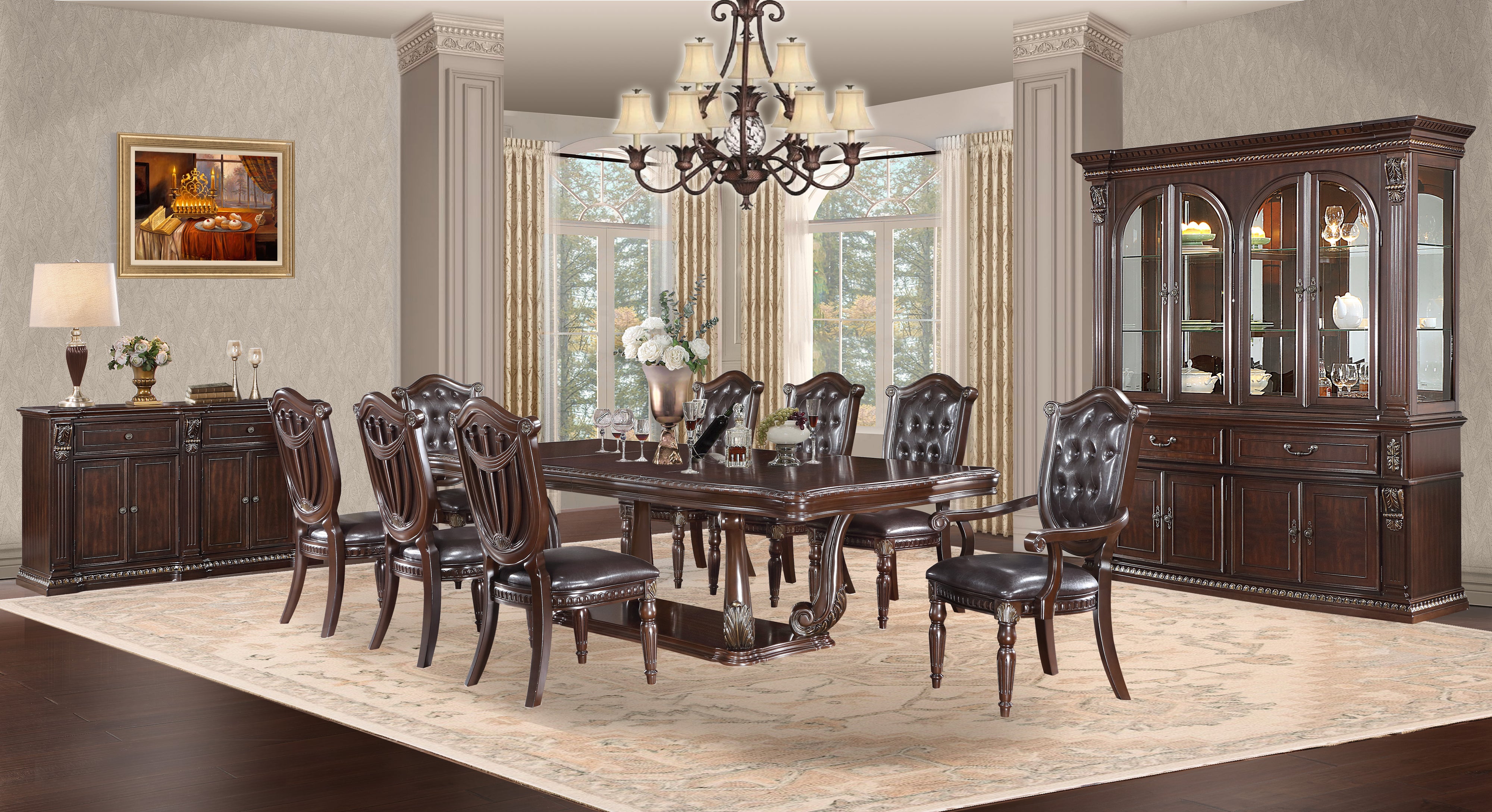 Grand-Cherry 9 Piece Dining Room Set