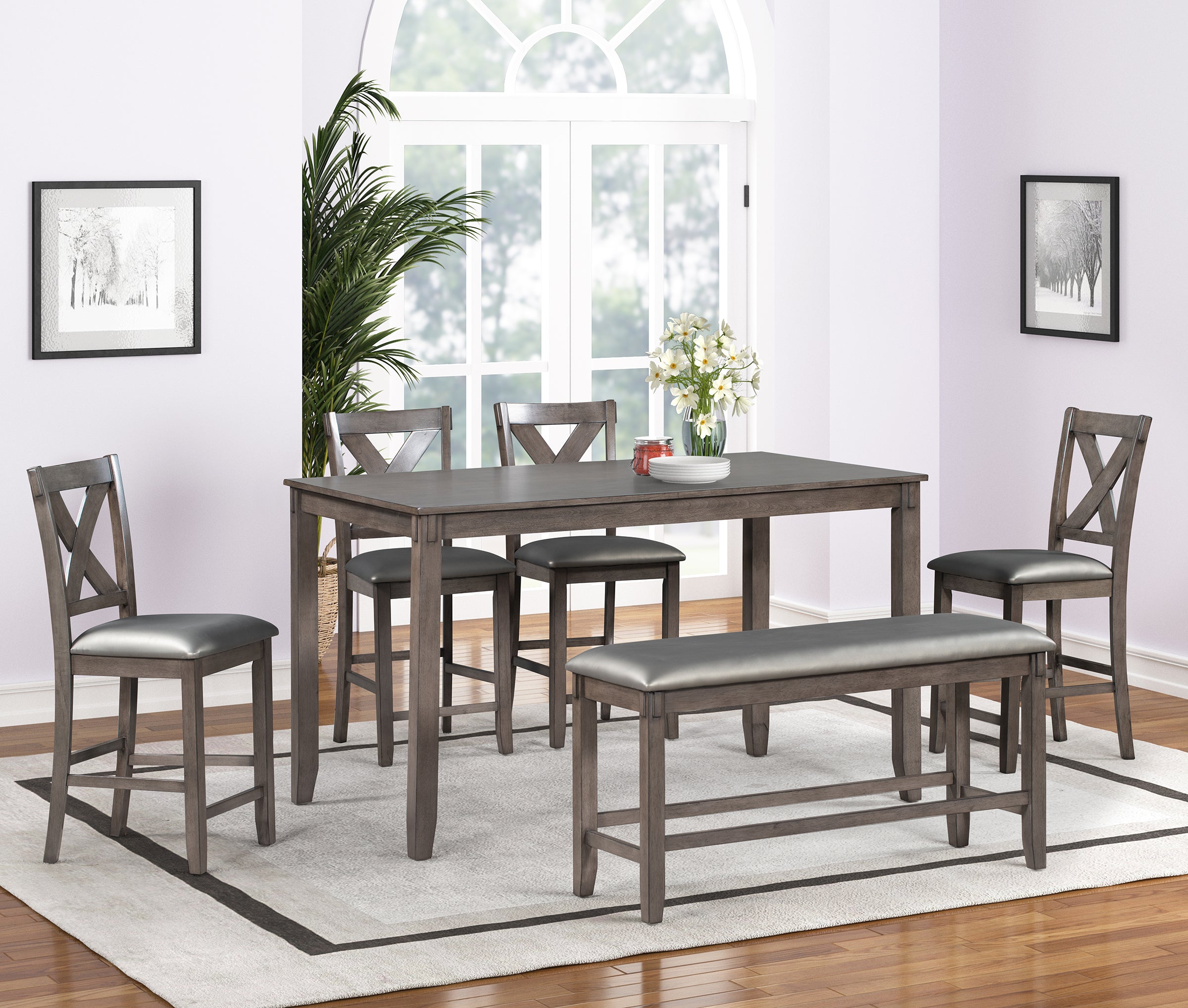 6 Piece Counter Height Dining Set with Bench