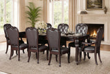 Traditional Cherry 9-Piece Rectangular Dining Table Set with Ornate Scrollwork & Button-Tufted Chairs