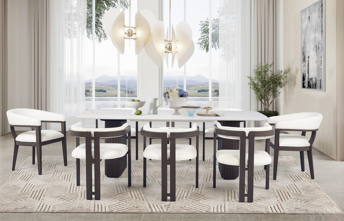 9-Piece Modern Dining Set with Marble Table Top by Mollai Collections | Bel Furniture