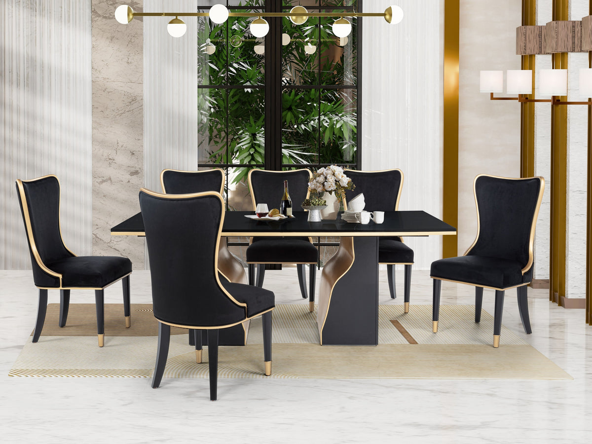 7 Piece Modern Black and Gold Dining Set by Mollai Collections | Bel Furniture