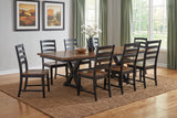 9-Piece Rustic Farmhouse Brown & Black Wood Dining Set with X-Trestle Table & Ladder-Back Chairs