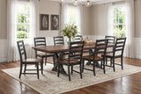9-Piece Rustic Farmhouse Brown & Black Wood Dining Set with X-Trestle Table & Ladder-Back Chairs