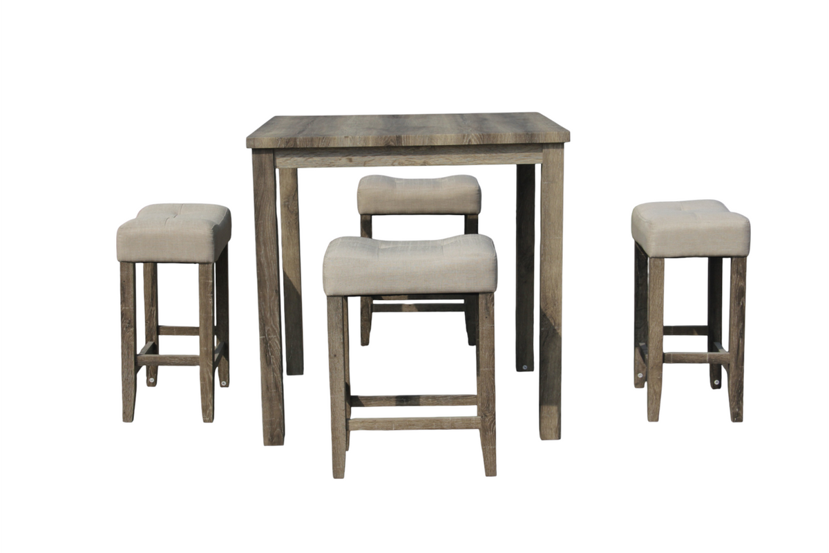 5-Piece Counter Height Dining Set with Beige Upholstered Stools