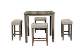 5-Piece Counter Height Dining Set with Beige Upholstered Stools