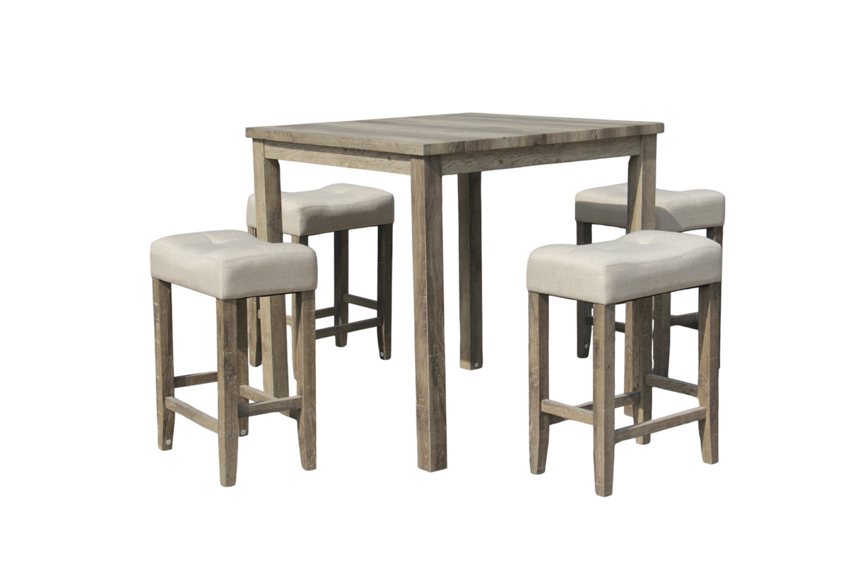 5-Piece Counter Height Dining Set with Beige Upholstered Stools