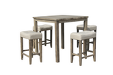 5-Piece Counter Height Dining Set with Beige Upholstered Stools