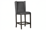 Gray Upholstered Wingback Bar Stool with Nailhead Trim