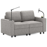 Gray Fabric Loveseat with Built-In Arm Lights, Phone Holder & Modern Compact Design