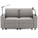 Gray Fabric Loveseat with Built-In Arm Lights, Phone Holder & Modern Compact Design