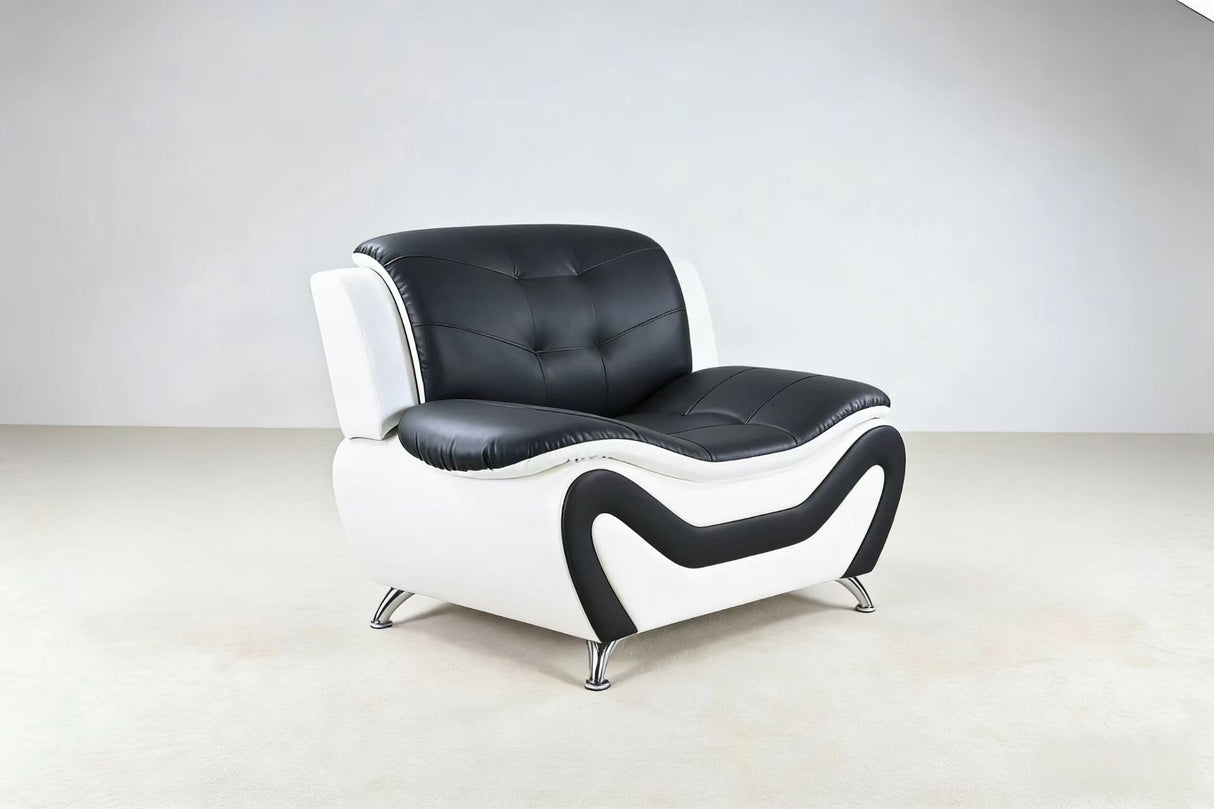 Black & White Modern Curved Living Room Set with Metal Legs