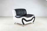 Black & White Modern Curved Living Room Set with Metal Legs