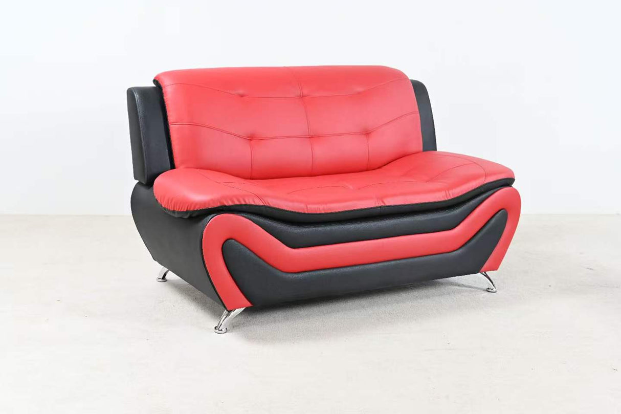 Red & Black Modern Curved Living Room Set with Metal Legs