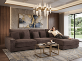 Brown Corduroy Sectional Sofa with Chaise Lounge & Pillows