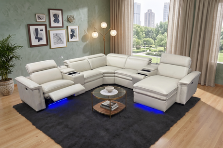 Cream 7 Piece Power Reclining Sectional with LED, Chaise & Storage