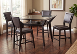 Modern 5-Piece Counter Height Dining Set with Tempered Glass Top Pub Table and 4 Espresso PU Upholstered Chairs