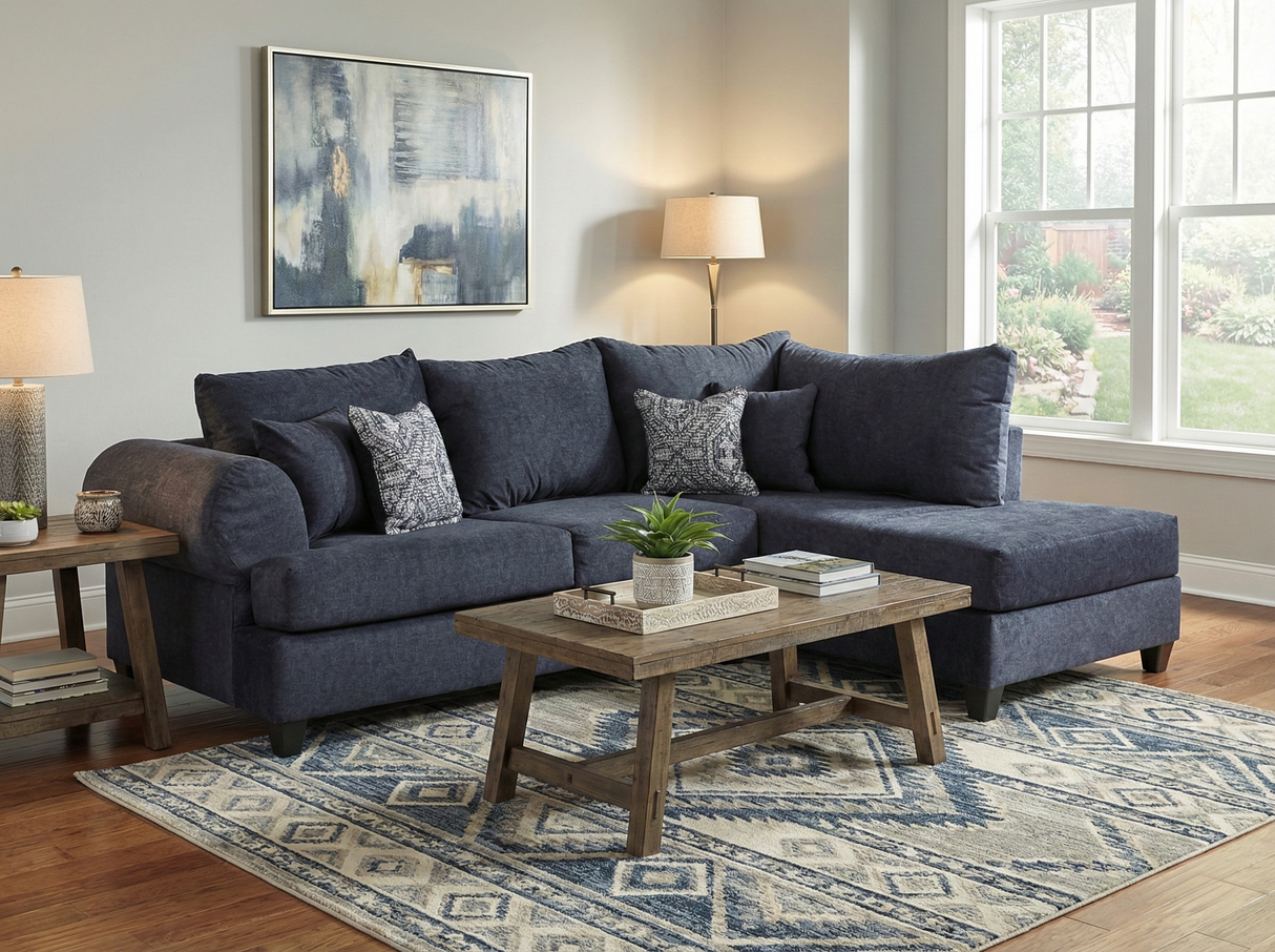 2-Piece Sectional Sofa with Right Arm Facing Chaise – Splendor Blue