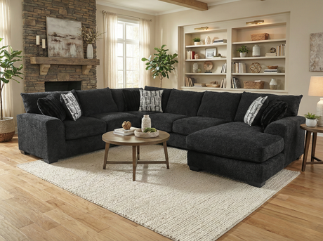 Black Midnight U-shaped 3 piece Sectional with Right-Arm Chaise