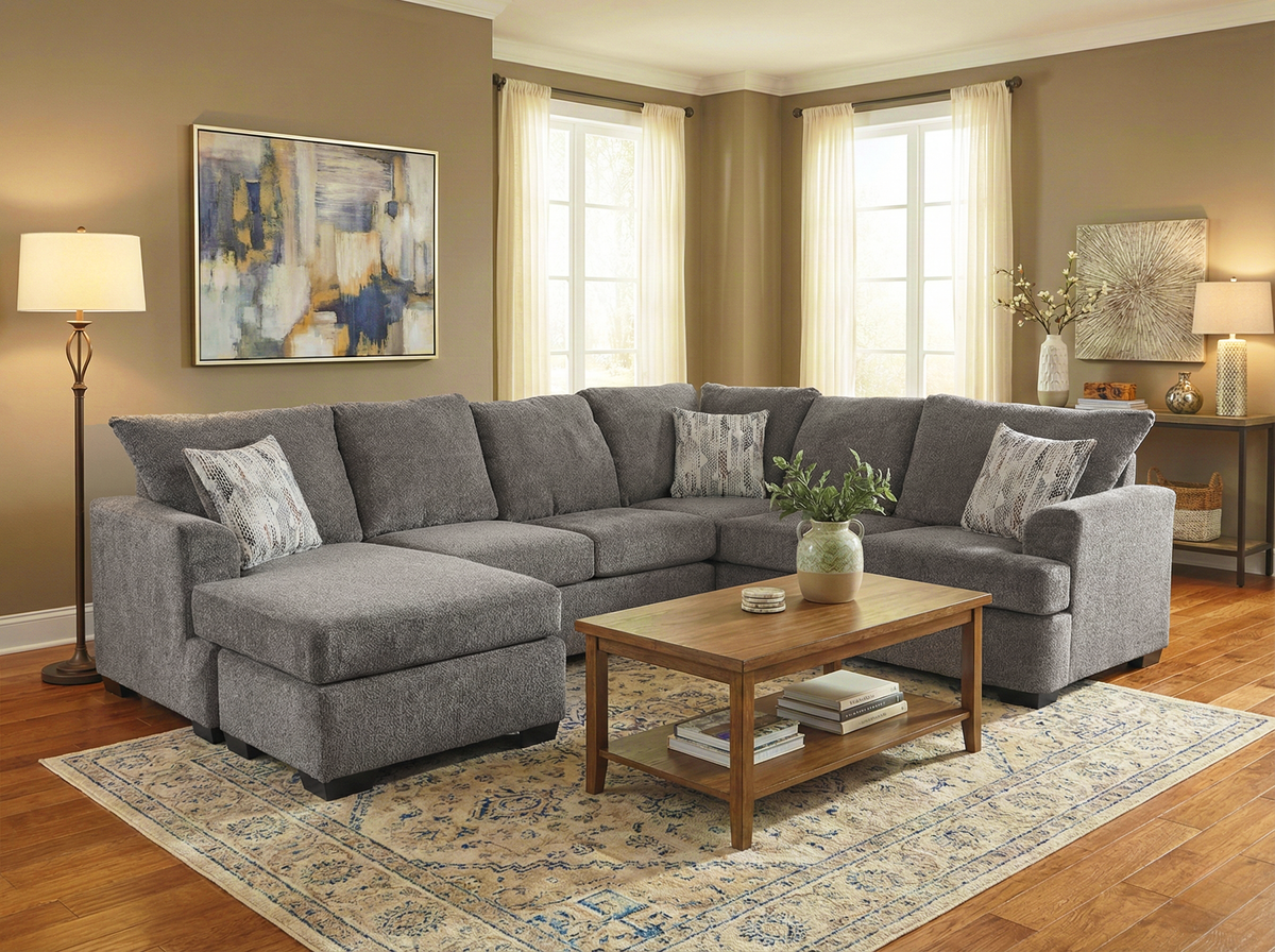 Logan Nickel Grey Sectional Sofa with Chaise