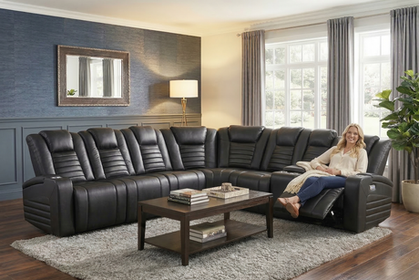 Modern Black Power Reclining Sectional with Power Headrests, Built-In Speakers, LED Lights, Cup Holders & USB Charging…