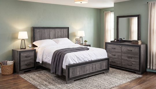 Gray Panel Bedroom Set with Dresser, Mirror & Nightstand
