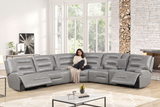 Modern Gray Top Grain Leather Power Reclining Sectional with Console & Cup Holders