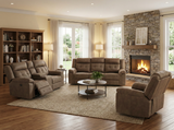 Keily Brown Power Reclining Sofa, Stationary Loveseat & Power Recliner Set with Console