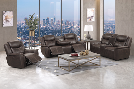 Contemporary Dark Brown 3-Piece Power Reclining Living Room Set with Console & USB