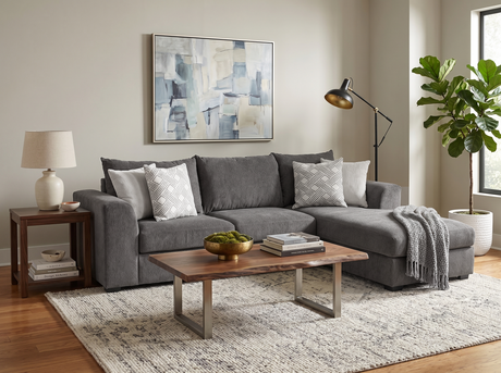 Dark Grey 2-Piece Sectional with Right-Facing Chaise