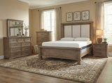 6-Piece Taupe Upholstered Bedroom Set with Dresser, Mirror & Nightstand