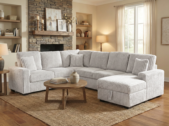 Gray Coduroy 4-Piece Sectional Sofa with Right Chaise