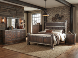 6-Piece Rustic Brown Hacienda Bedroom Set with Bed, Dresser, Mirror & Nightstand