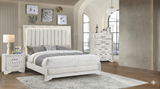 White Contemporary Glam 6-Piece Bedroom Set w/ LED Upholstered Channel Headboard