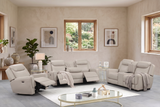 Contemporary Beige Air Leather 3-Piece Power Reclining Living Room Set with Console & USB