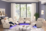 Beige Air Leather 3-Piece Power Reclining Living Room Set w/ LED Lights, USB, Wireless Charging & Bluetooth Speaker