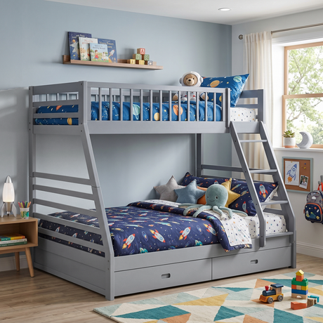 Gray Twin Over Full Bunk Bed with Storage Drawers