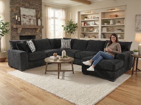 Black Midnight U-shaped 3 piece Sectional with Right-Arm Chaise - view 2