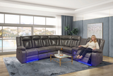 Grey 3-Piece Power Reclining Sectional with Drop-Down Table, Console & Speaker