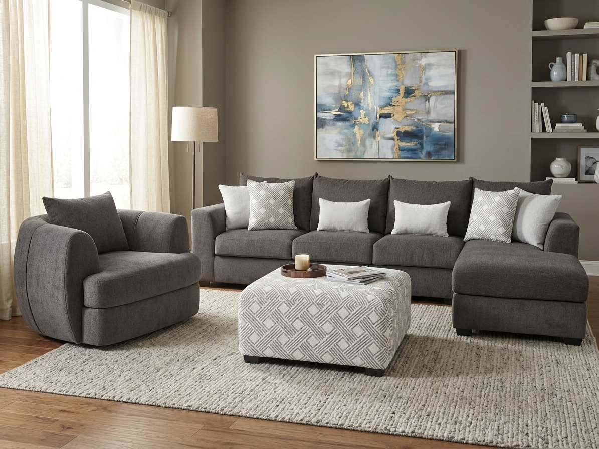 Dark Grey 3-Piece Sectional with Right Arm Facing Chaise