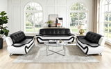 Black & White Modern Curved Living Room Set with Metal Legs