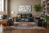 Modern Black Top Grain Leather 3-Piece Living Room Set with Sofa, Loveseat & Chair