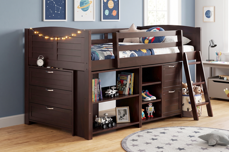 5-Piece Twin-Size Loft Storage Bed with Shelves