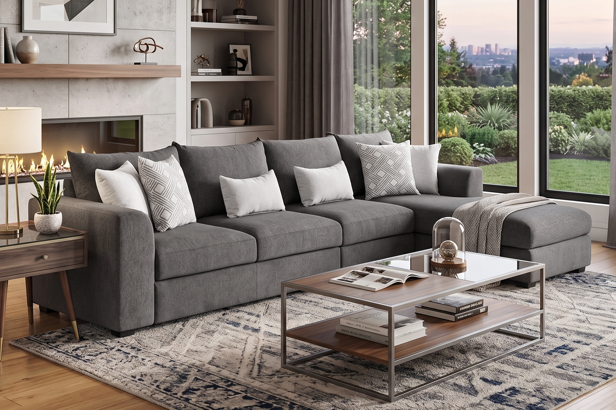 Dark Grey 3-Piece Sectional with Right Arm Facing Chaise